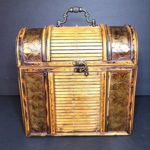 Hammered Metal & Wood Round Top Storage Box Decor Beautifully Detailed